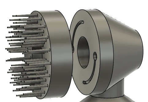 PetEase CAD detail showing the brush head separated from its twist-lock coupling