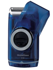 Braun MobileShave M60 with its protective cover rotated to expose the foil head