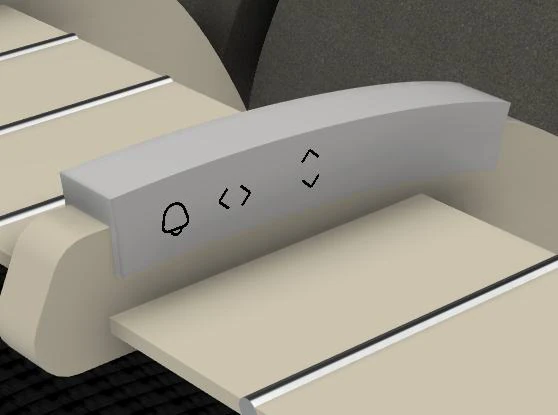 Raised recline and call controls integrated into the armrest