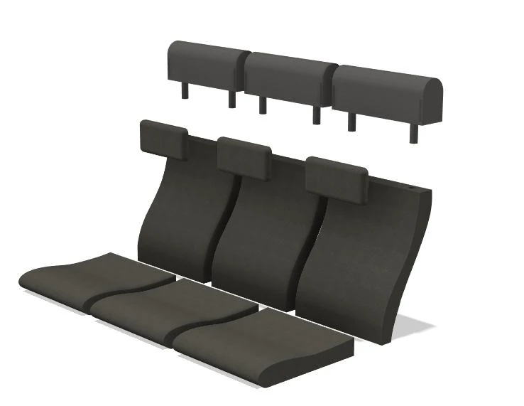 Seat cushions with the adjustable headrest modules lifted away